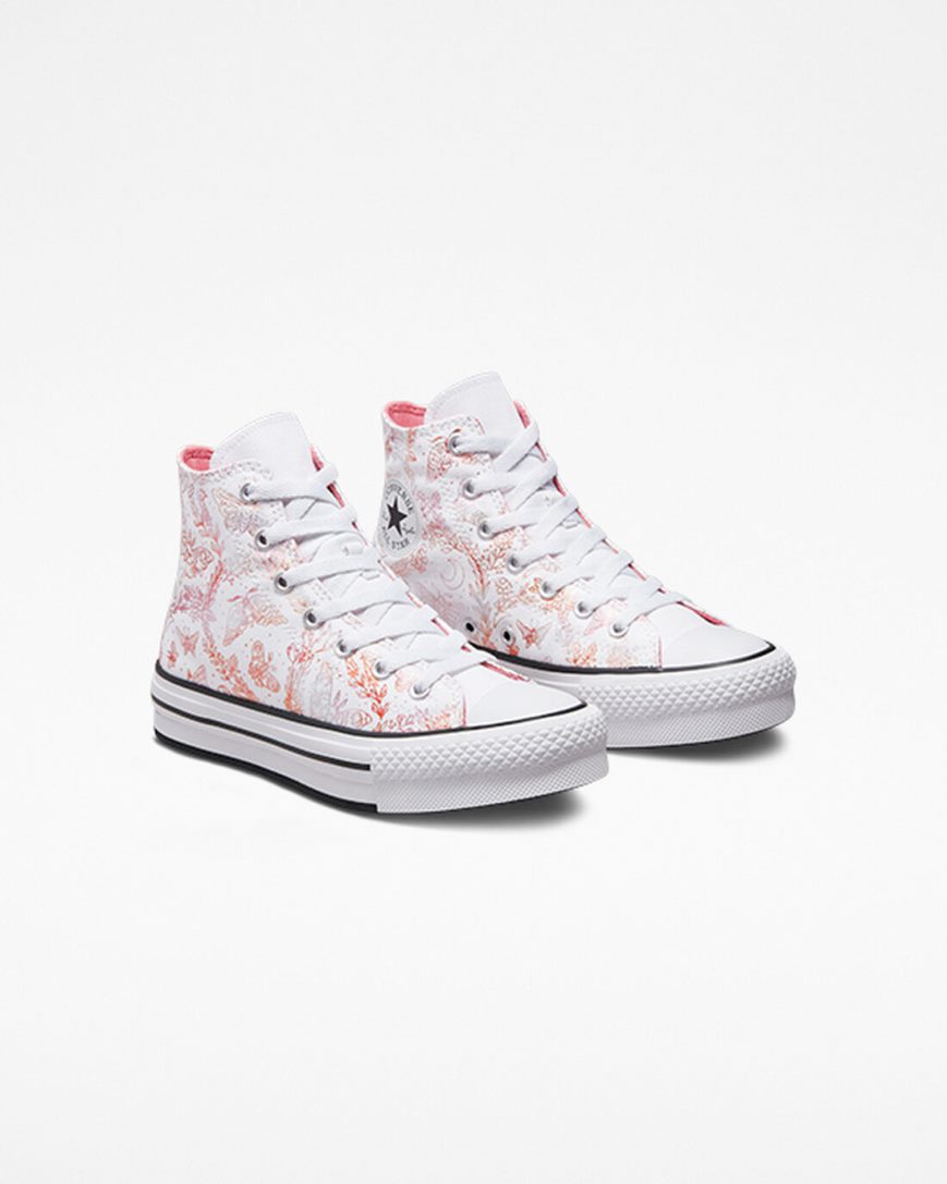 Sapatos Plataforma Converse Chuck Taylor All Star EVA Lift Butterfly Shine Cano Alto Menina Branco Rosa Pretas | PT G0T4975